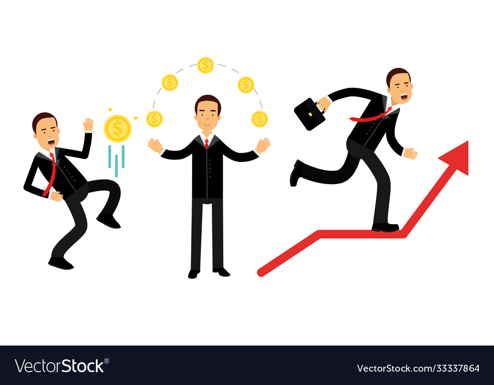 Energetic businessman in black suit juggling Vector Image