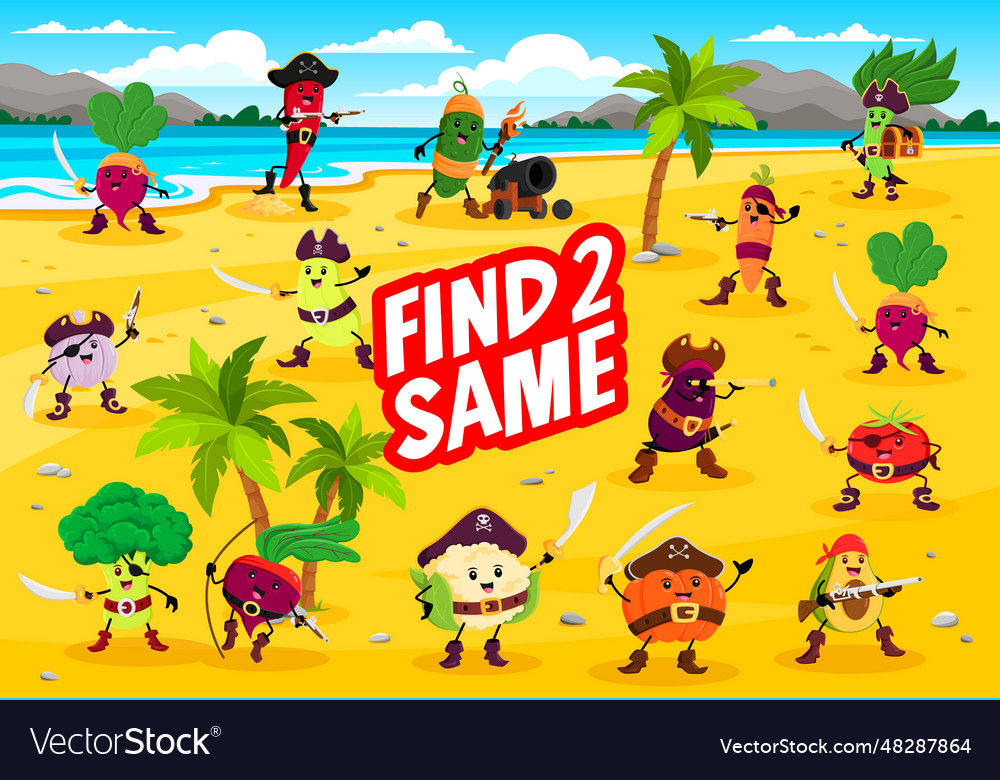 Find two same cartoon vegetable pirate characters