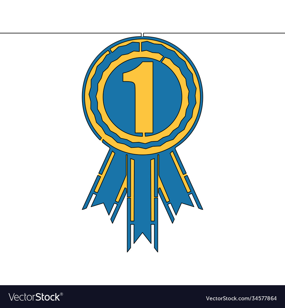 Flat continuous line art number one winner ribbon vector image Flat continuous line art number one winner ribbon
