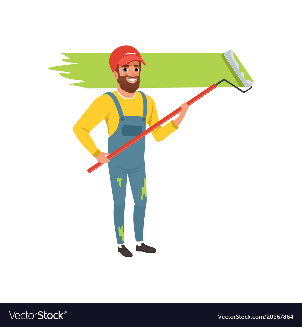 Male painter in uniform painting wall Royalty Free Vector