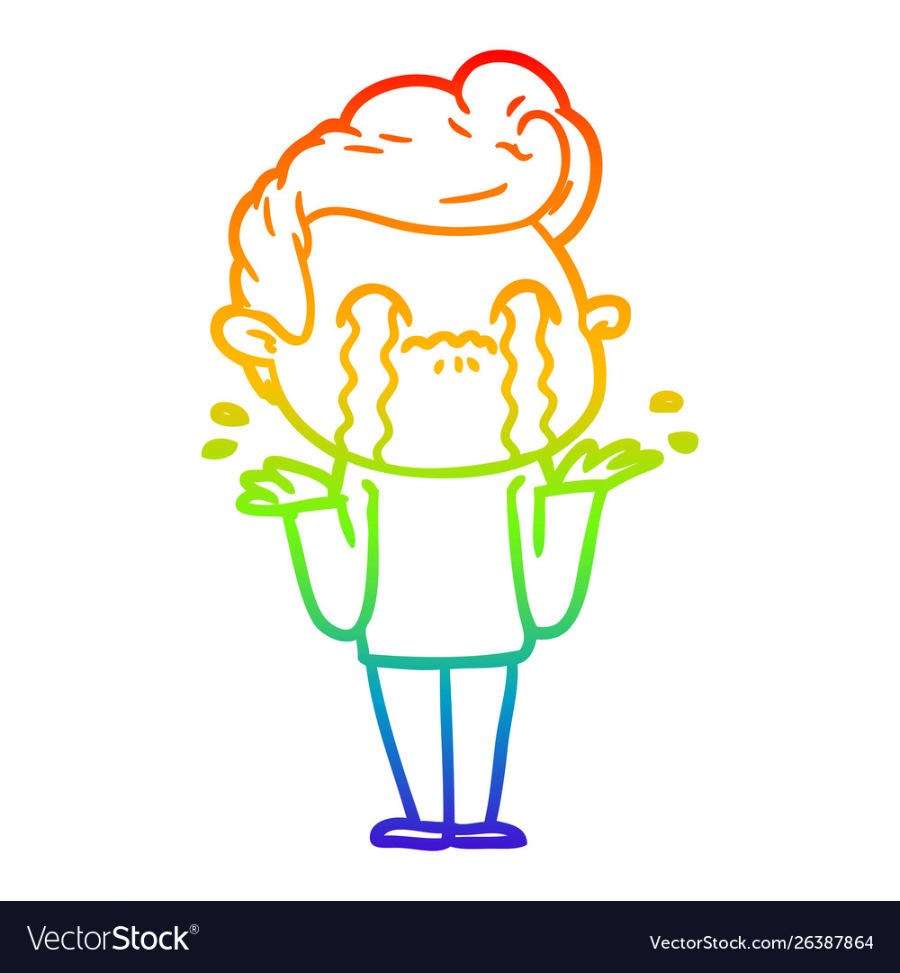 Rainbow Gradient Line Drawing Cartoon Man Crying Vector Image