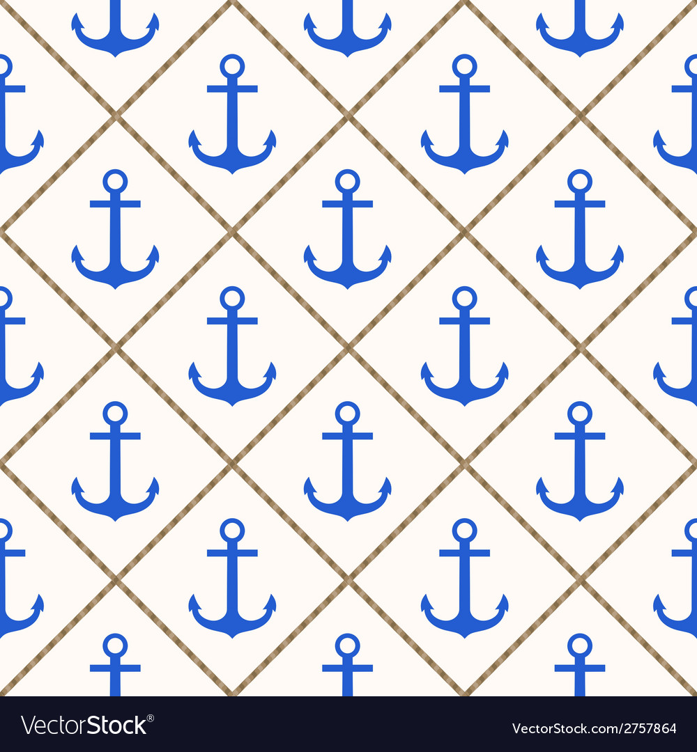 Seamless nautical pattern with blue anchors and ro