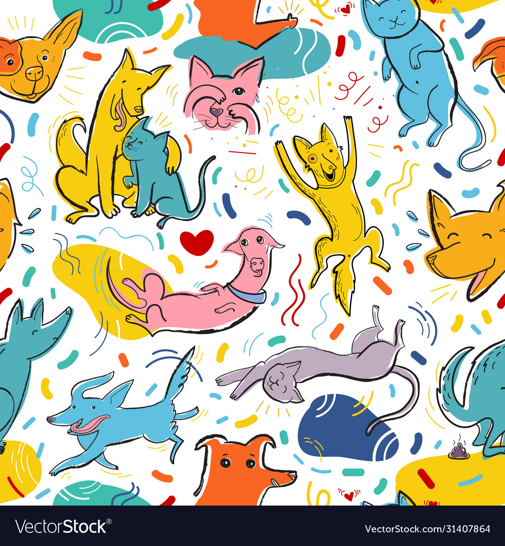 Seamless pattern with cute color cats Royalty Free Vector