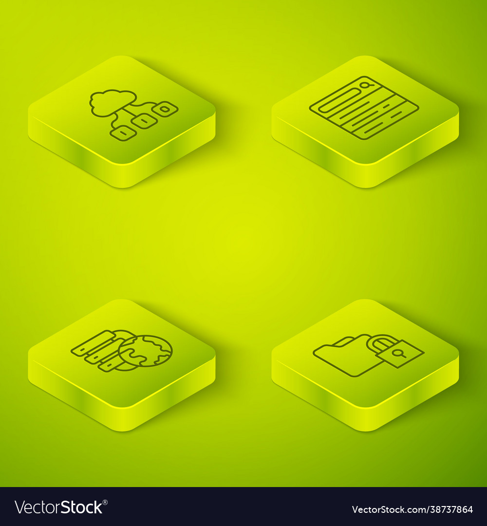 Set isometric line search engine network cloud vector image Set isometric line search engine network cloud