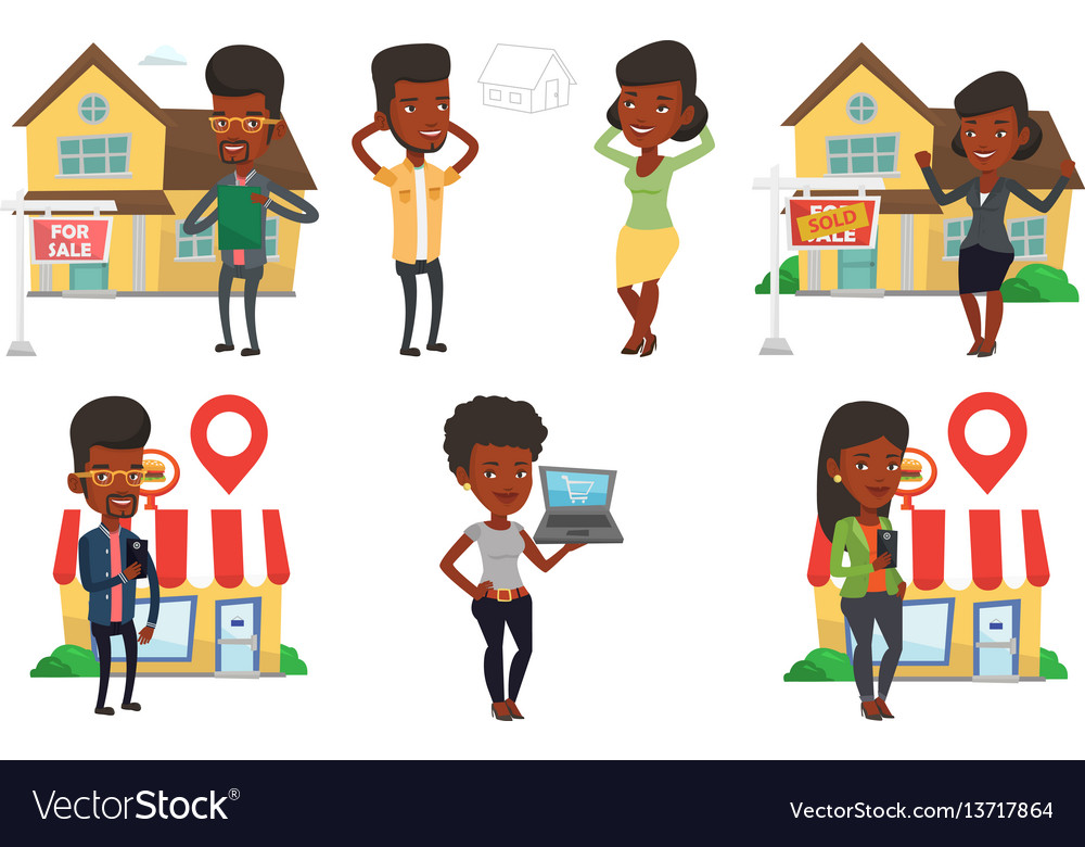 Set of real estate agents and house owners vector image Set of real estate agents and house owners