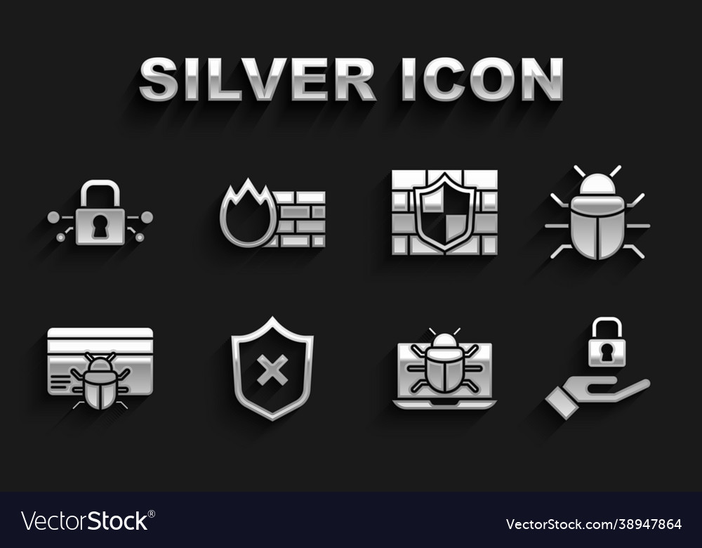 Set shield with cross mark system bug lock vector image Set shield with cross mark system bug lock