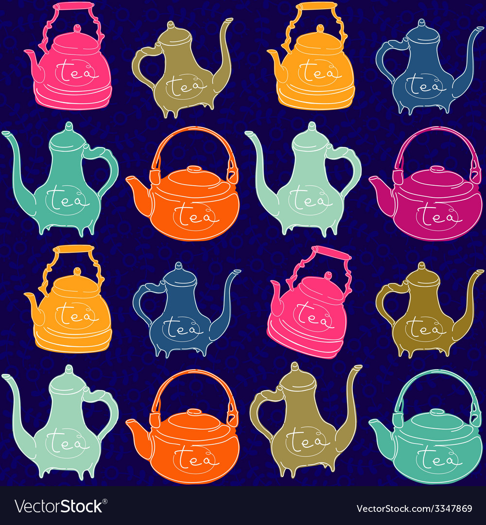 Background with colored teapots funny pattern