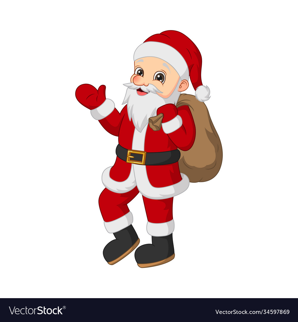 Cartoon santa claus with bag isolated