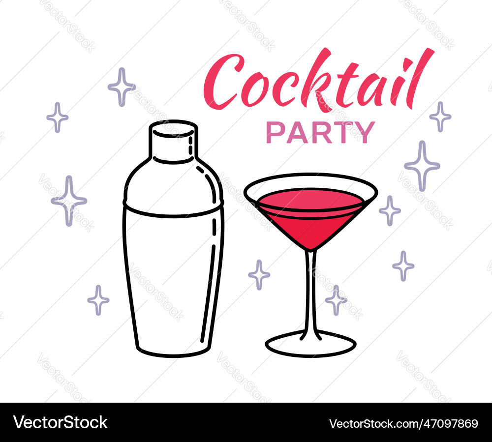 Cosmopolitan glass with shaker outline icon Vector Image