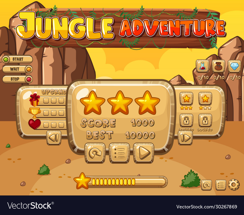 Game template design with jungle adventure theme