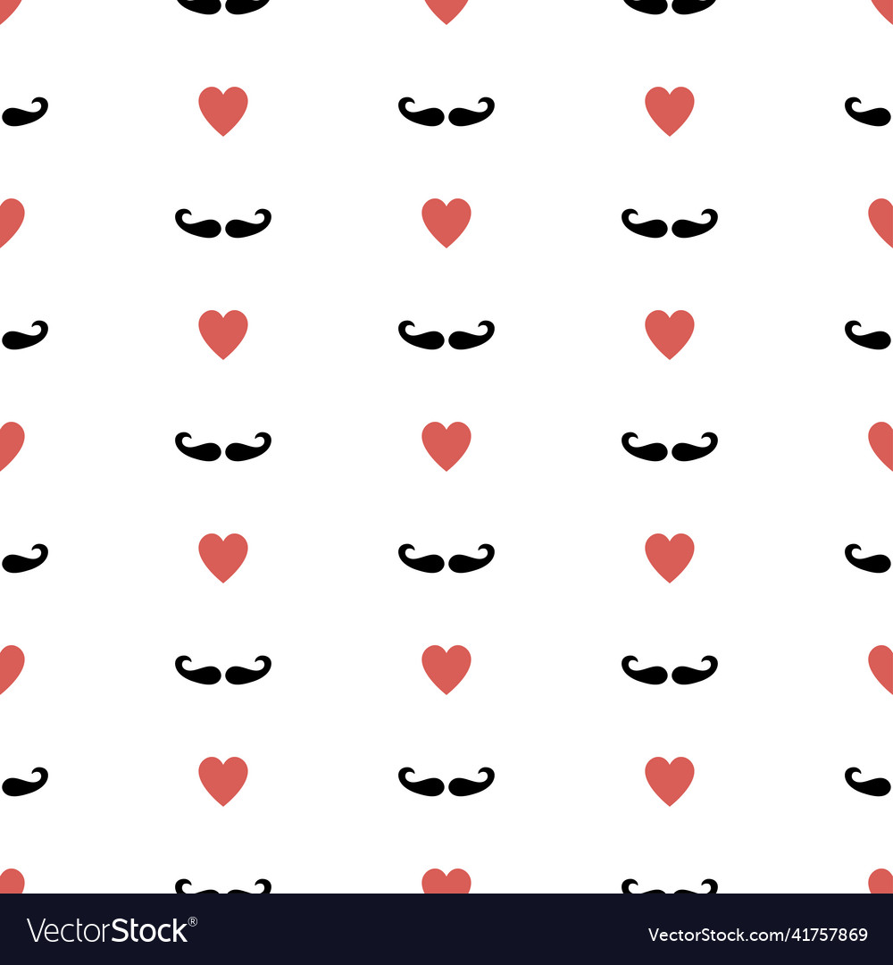 Heart and mustache curl icon seamless pattern