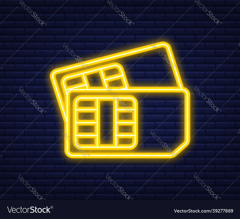 Mobile cellular phone sim card neon icon