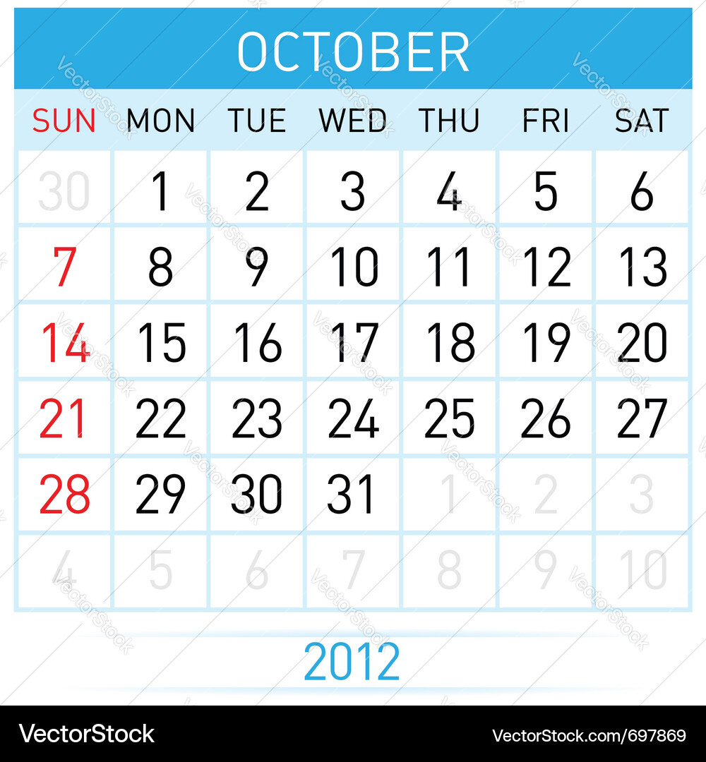 October calendar Royalty Free Vector Image - VectorStock