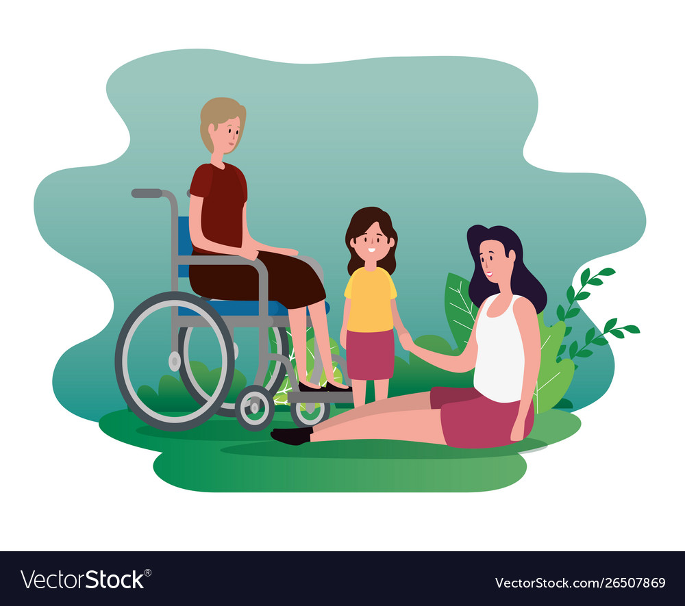 Old woman in wheelchair with her daughter