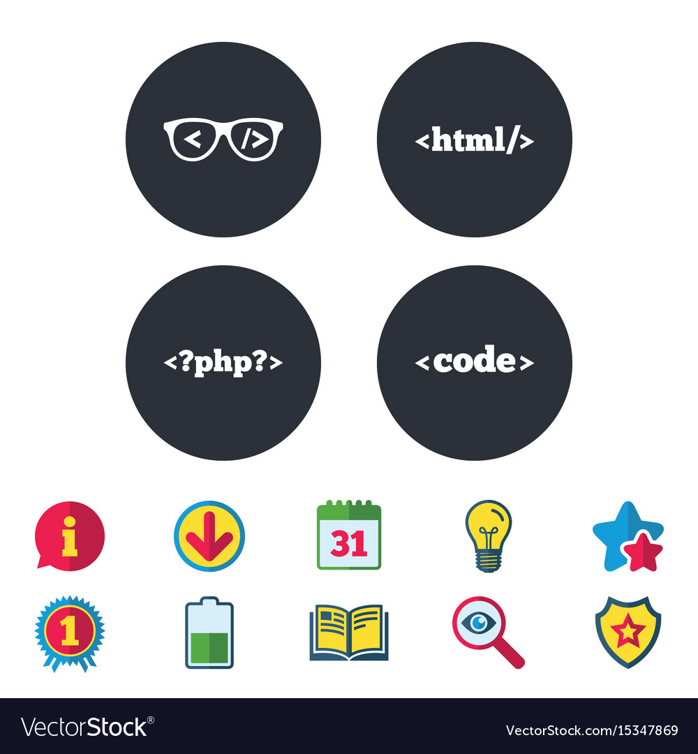 Programmer coder glasses html markup language