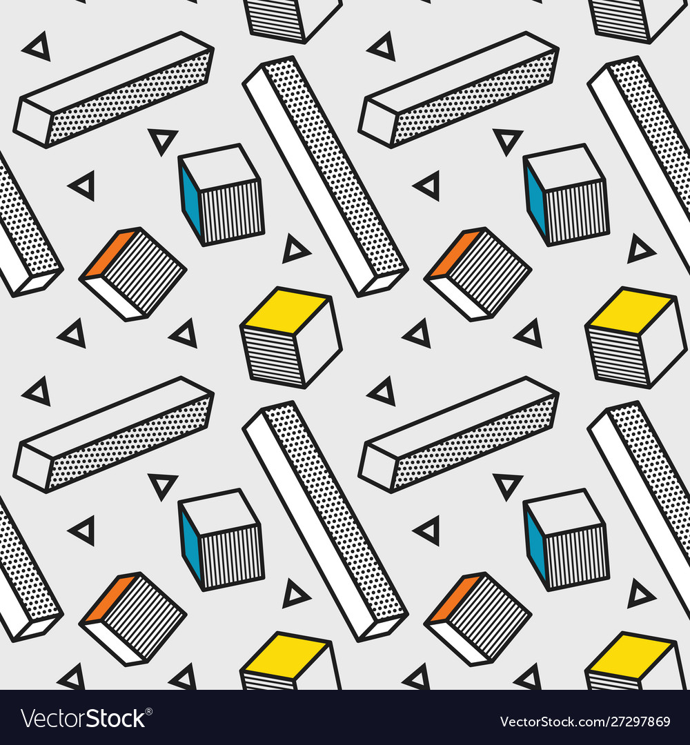 Seamless pattern with 3d graphic elements in pop vector image Seamless pattern with 3d graphic elements in pop