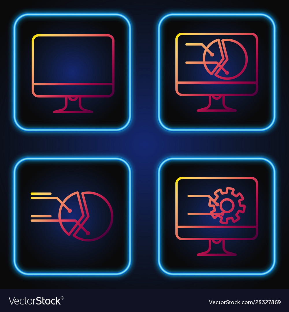 Set line computer monitor with graph chart pie vector image Set line computer monitor with graph chart pie