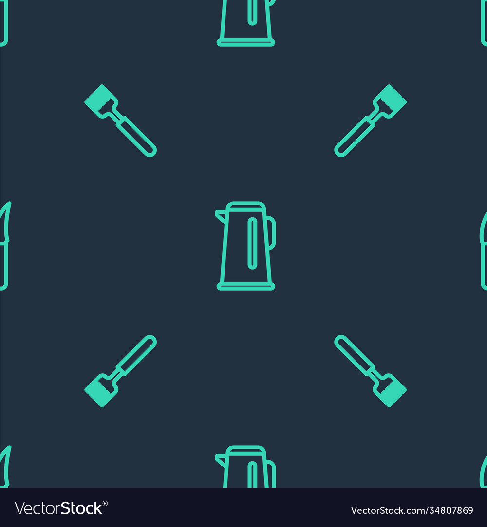 Set line kettle with handle fork and knife vector image Set line kettle with handle fork and knife
