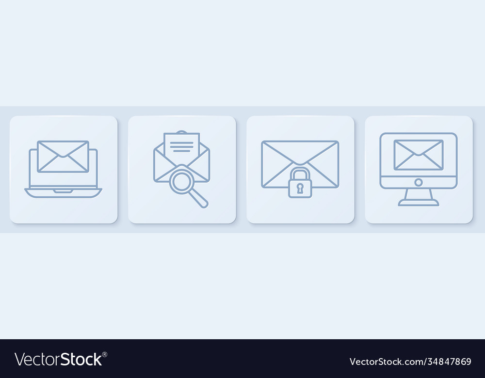 Set line laptop with envelope mail message lock