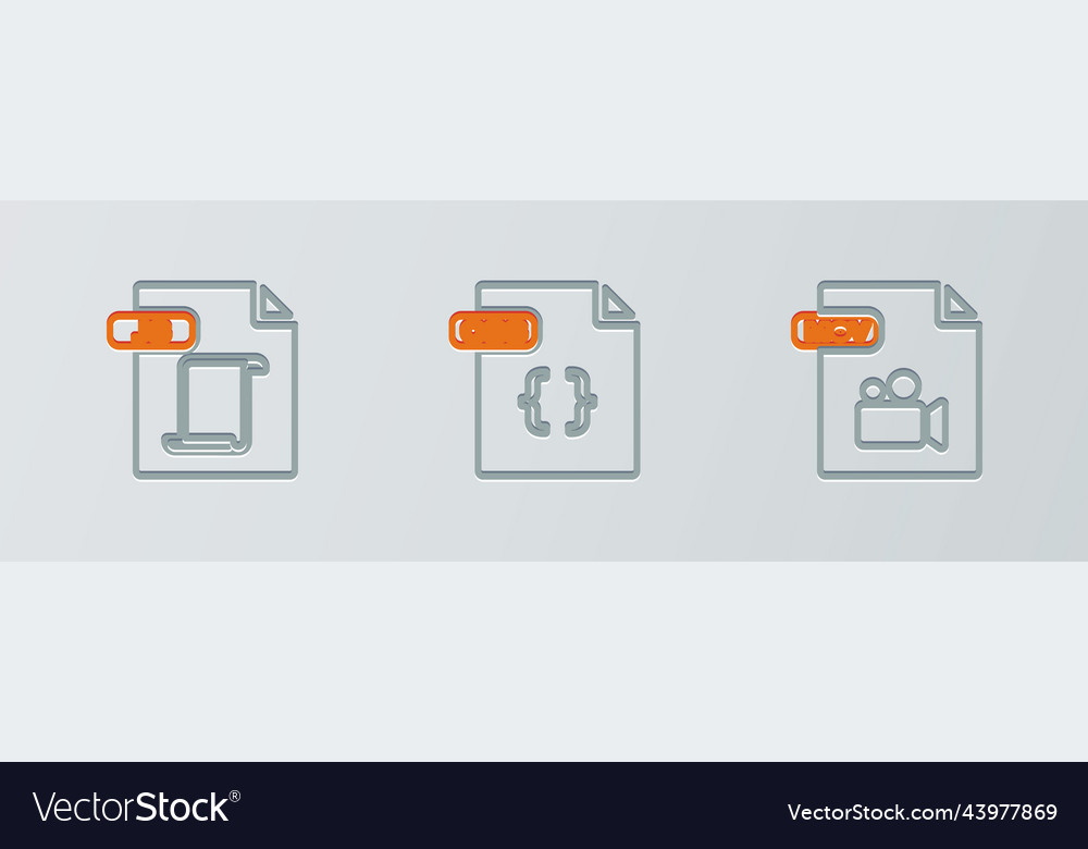 Set line mov file document js and css icon vector image Set line mov file document js and css icon