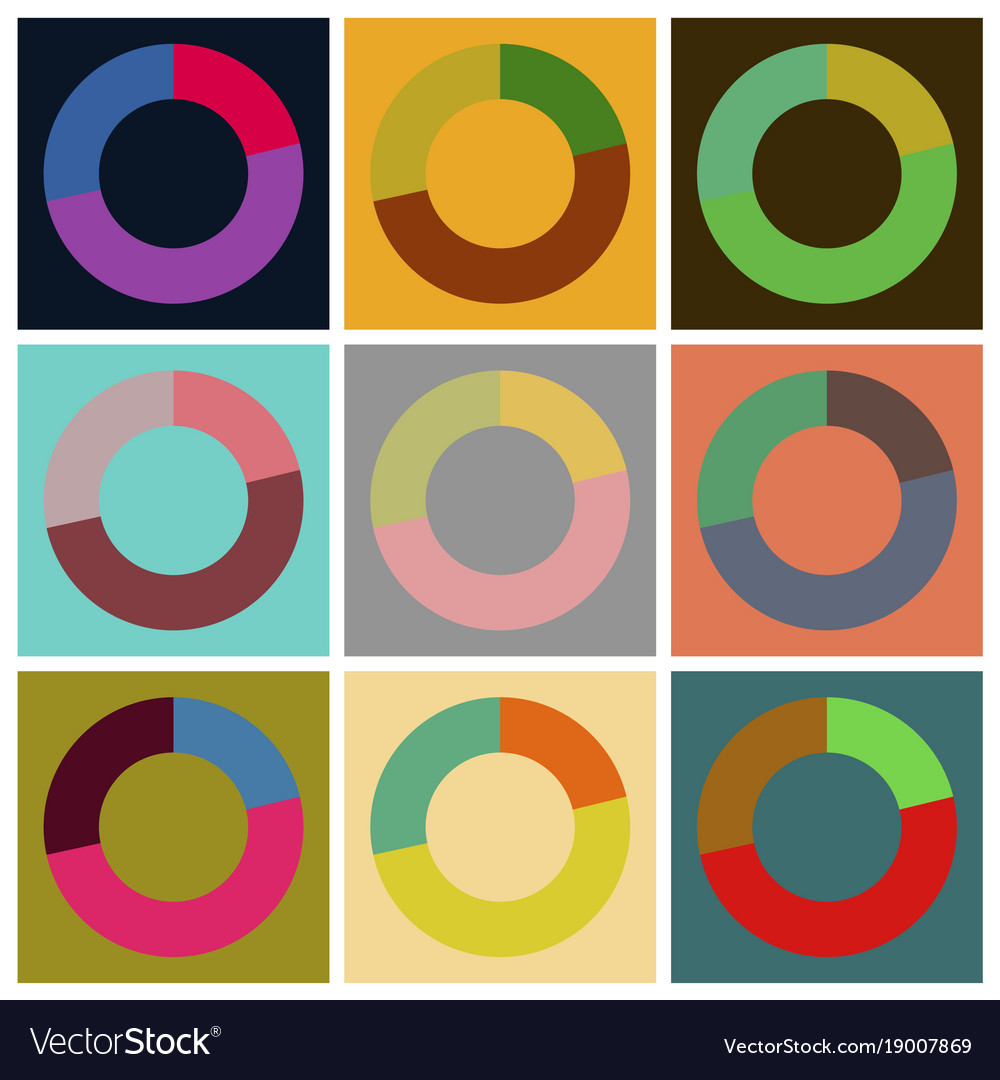 Set of flat icons on stylish background pie chart