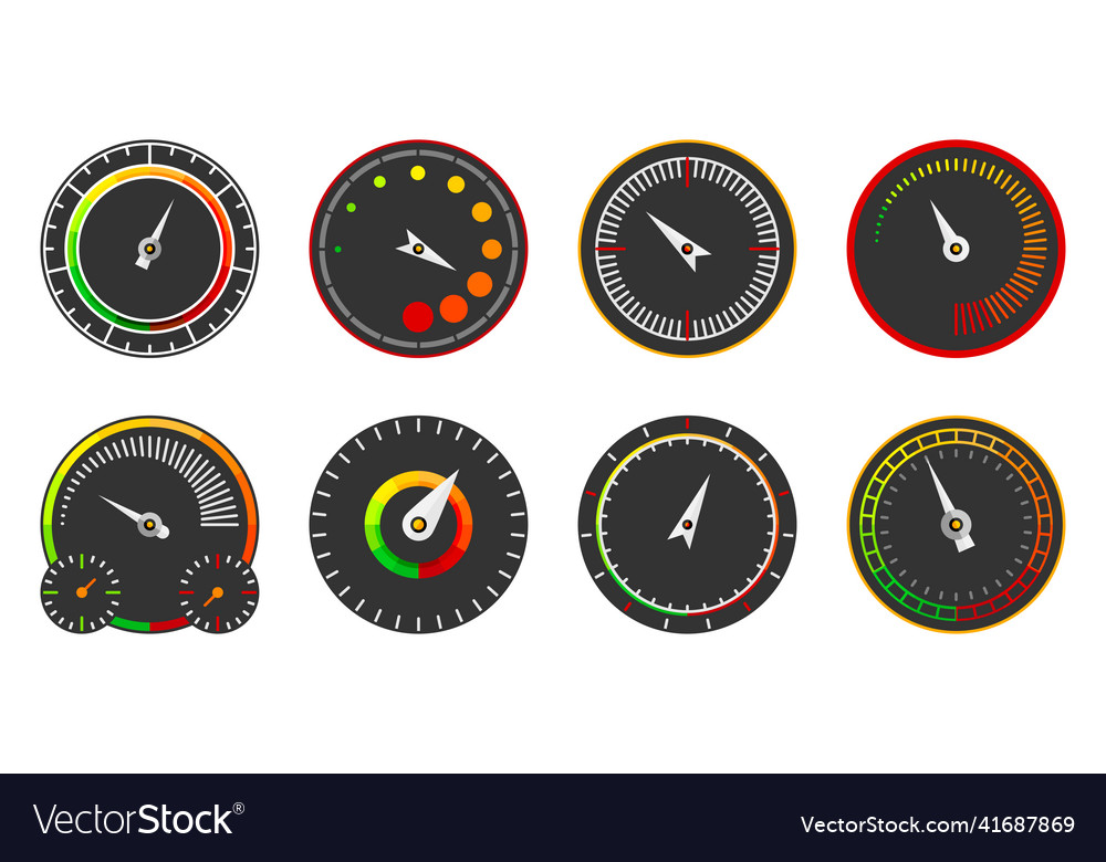 Speedometer dashboard interface indicator flat set vector image Speedometer dashboard interface indicator flat set
