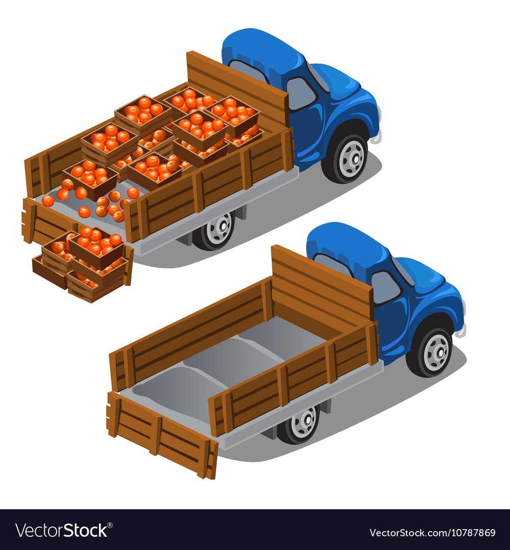 Truck delivers oranges full car and empty Vector Image