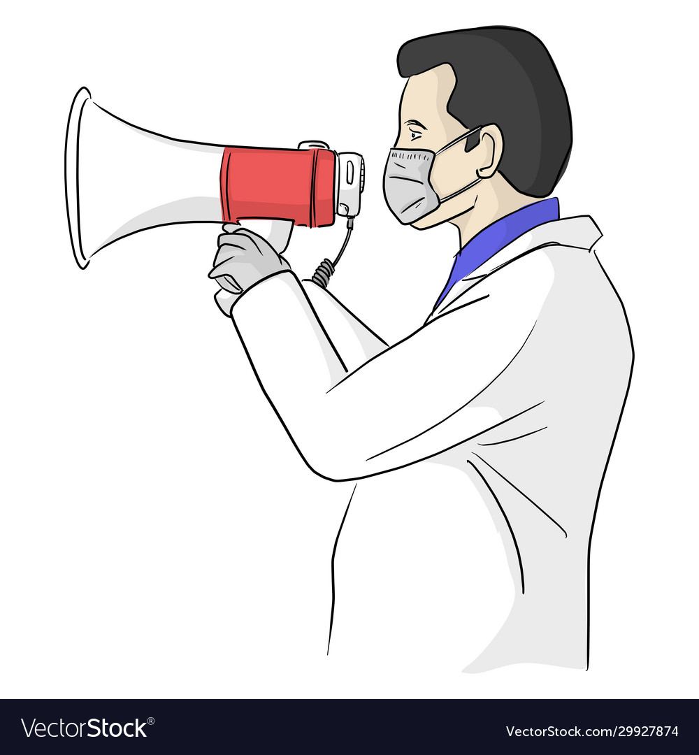 Doctor yelling with megaphone through medical vector image Doctor yelling with megaphone through medical