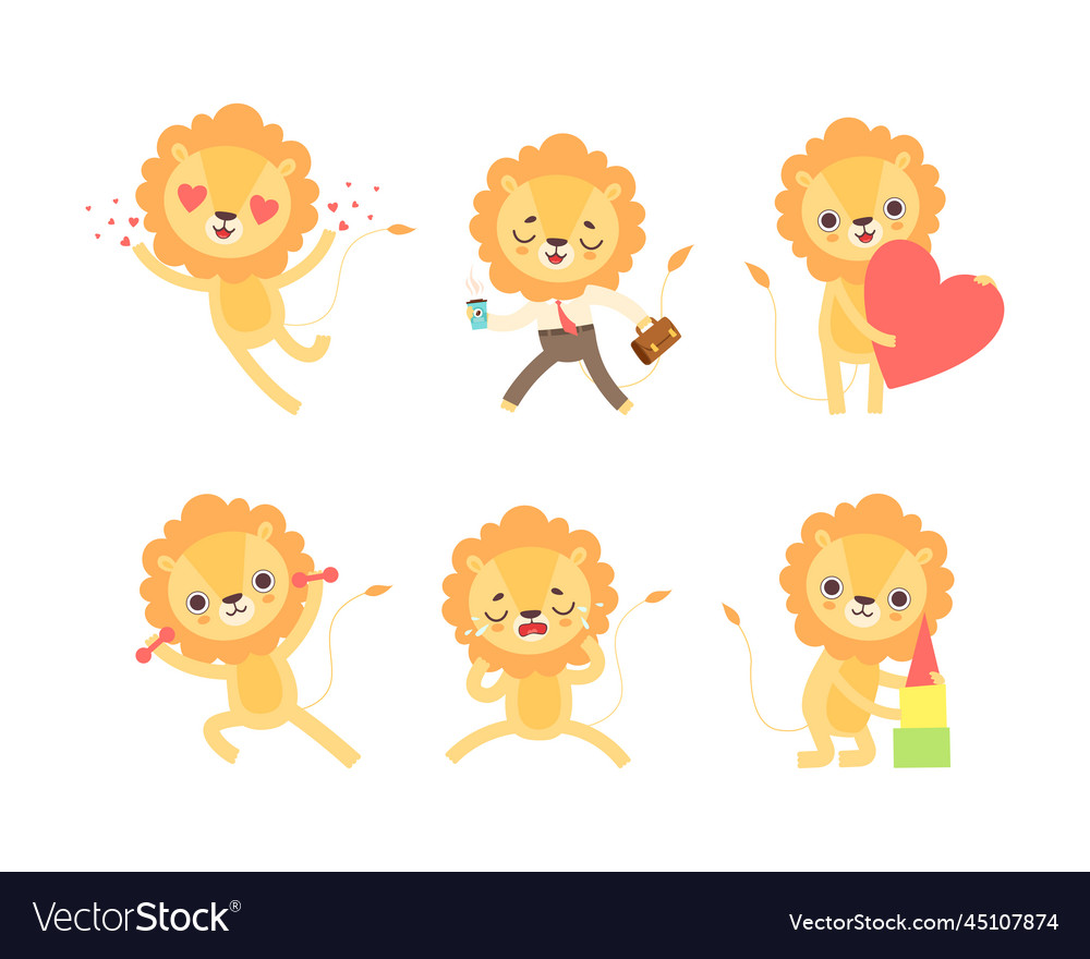 Lion cub character with thick mane engaged