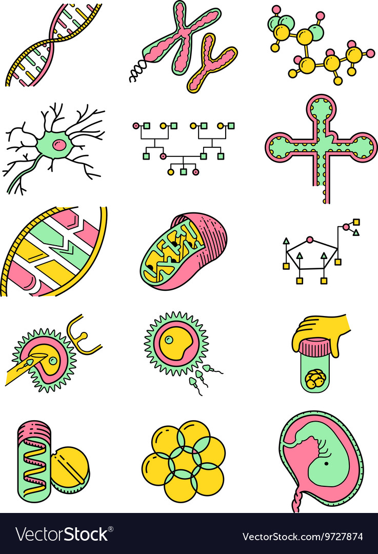 Science icons set with genetic and microbiologic o