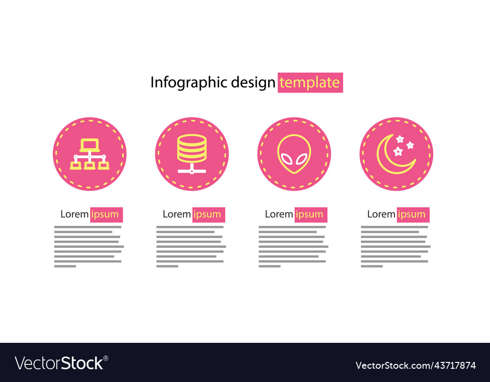 Set line alien moon and stars server data web vector image Set line alien moon and stars server data web