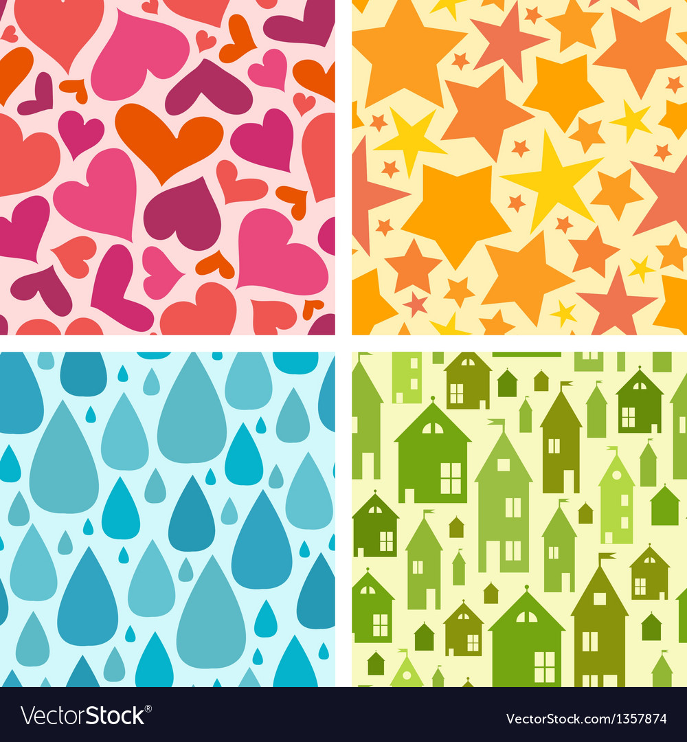Set of four colorful seamless patterns background
