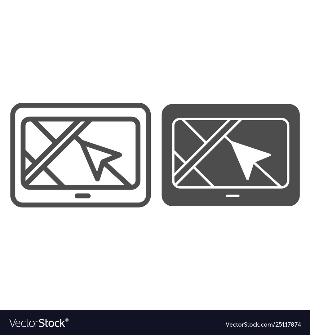 Tablet with navigation arrow line and glyph icon vector image Tablet with navigation arrow line and glyph icon