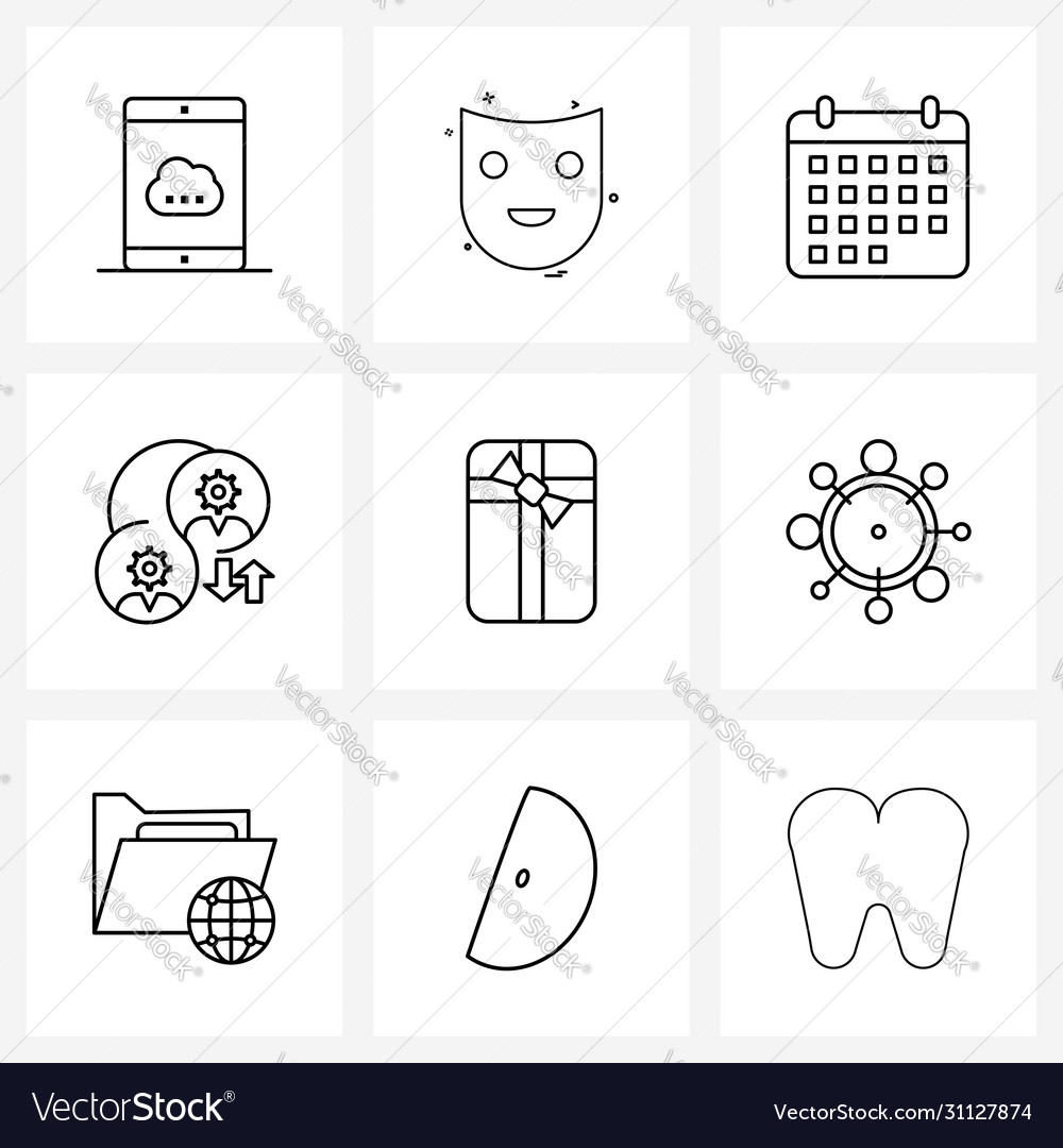 Ui set 9 basic line icons gift box upload