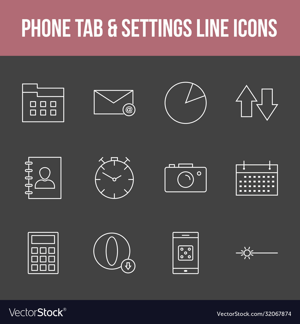 Unique phone tab settings line icon set