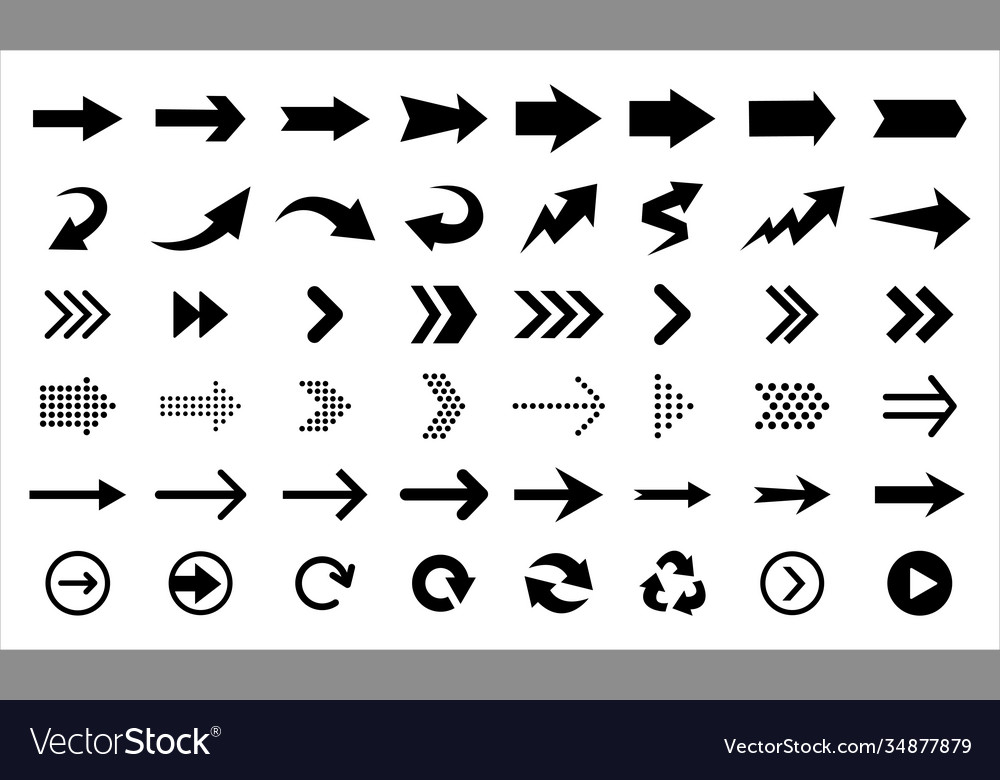 Black flat arrows and direction pointers in set vector image Black flat arrows and direction pointers in set