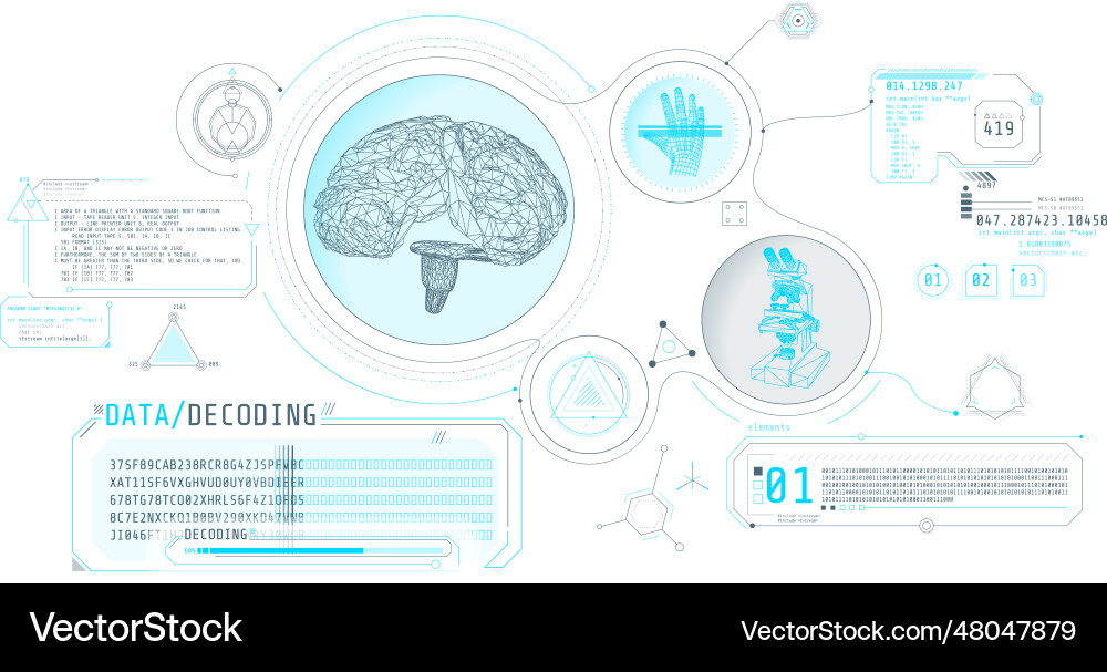 Brain Research Futuristic Interface Screen Vector Image