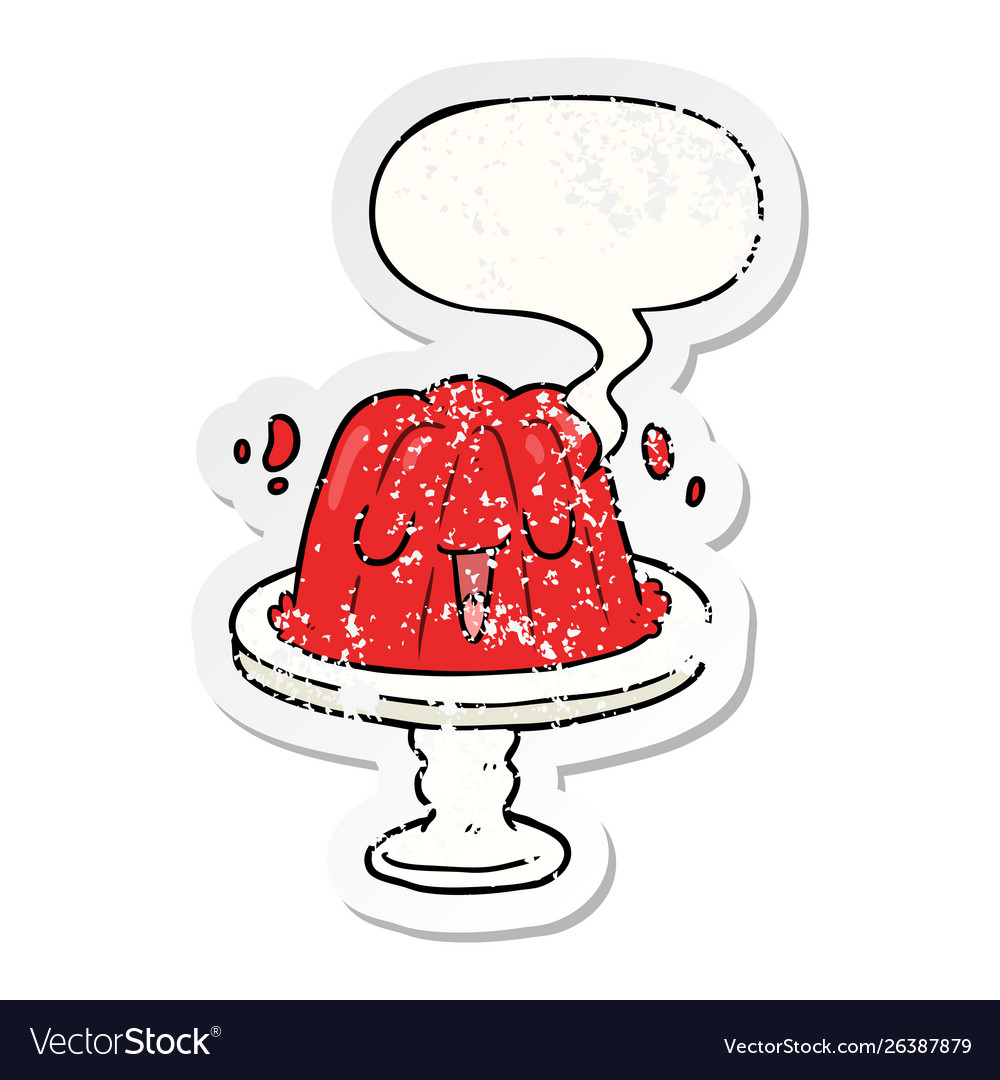 Cartoon jelly on plate wobbling and speech bubble