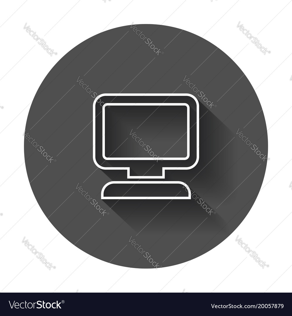 Computer in line style monitor flat icon