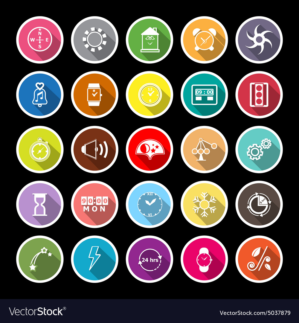Design timer line flat icons with long shadow
