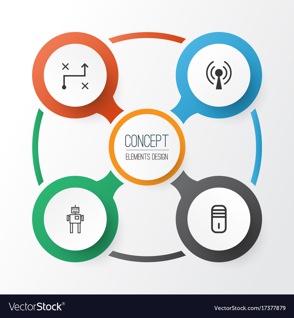 Learning icons set collection of cyborg