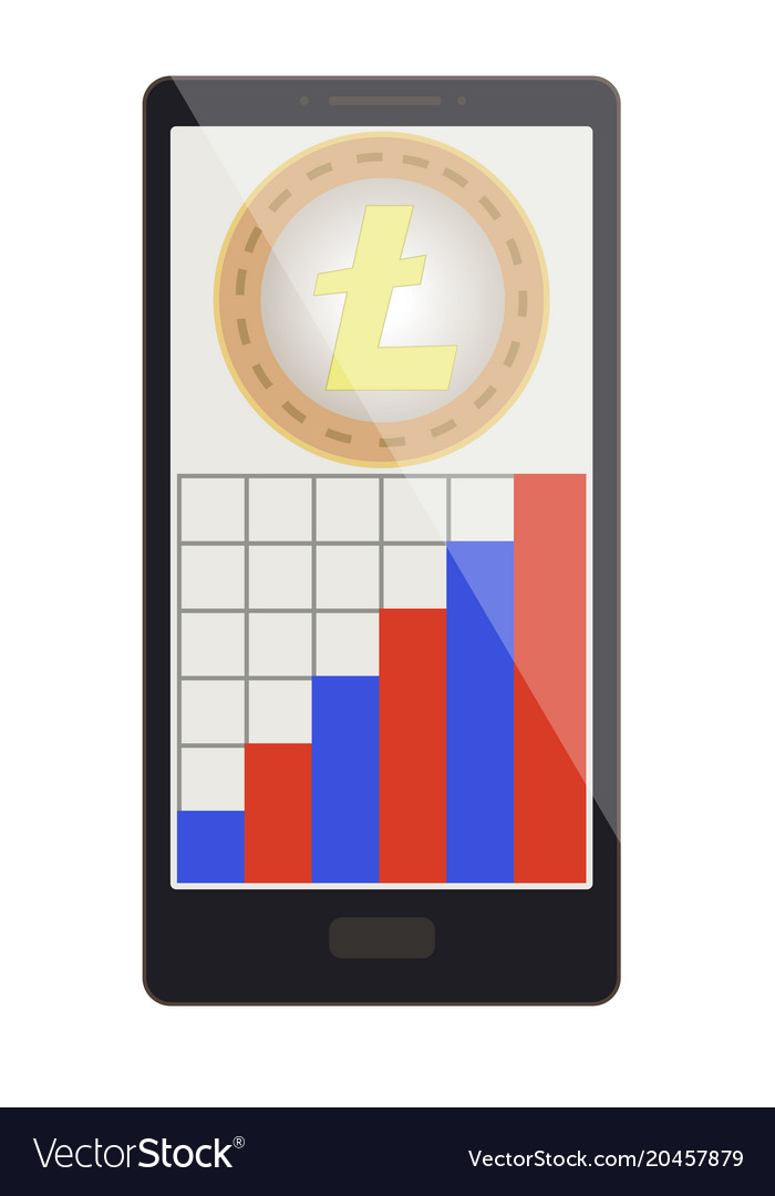 Litecoin coin with growth graph on a phone screen