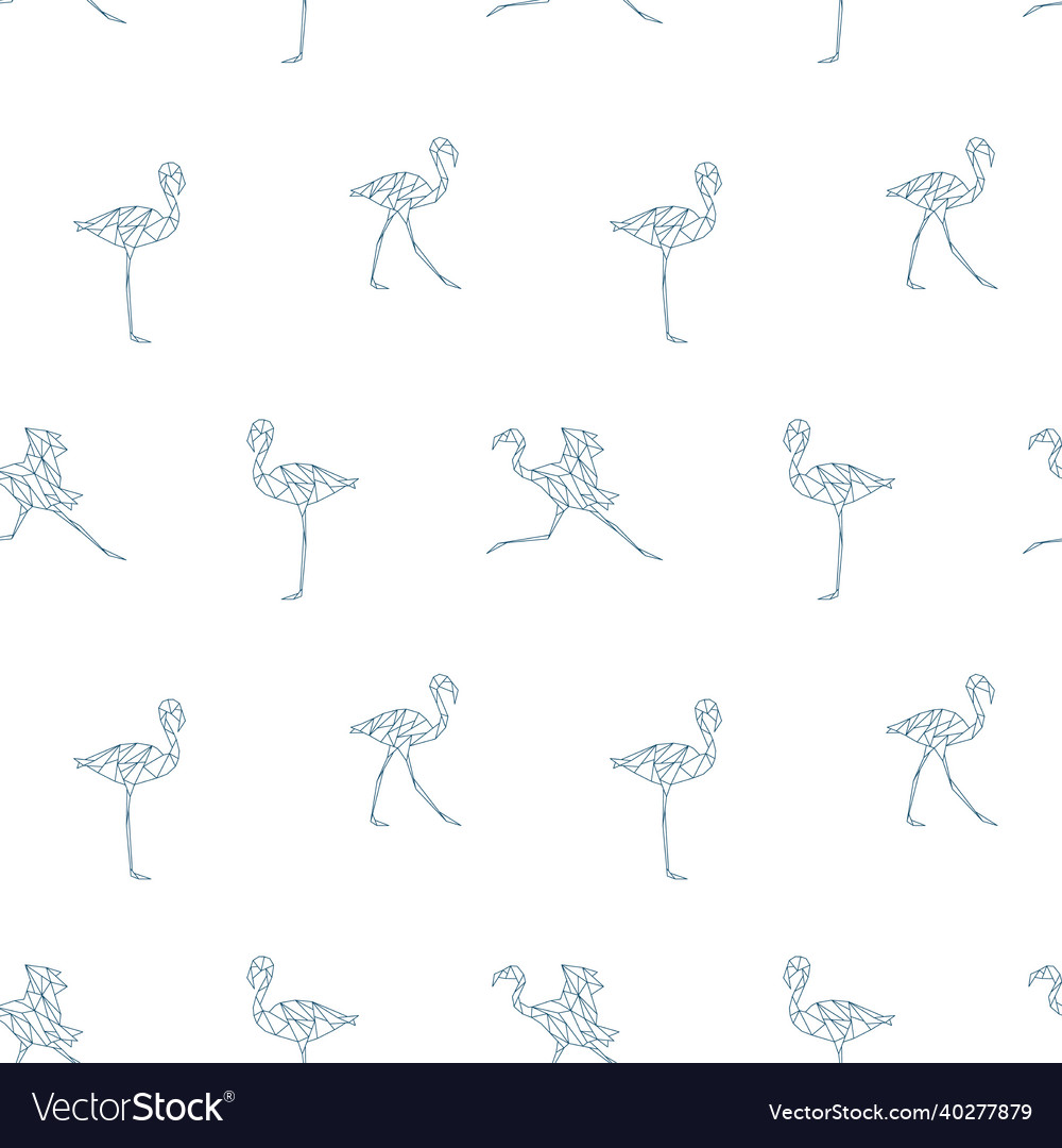 Seamless pattern with polygon flamingos low poly vector image Seamless pattern with polygon flamingos low poly