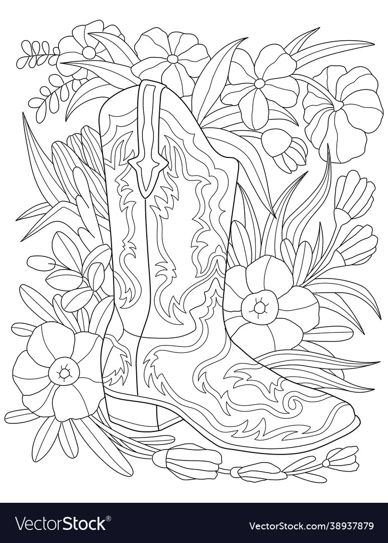 Single boot placed on a flowery background