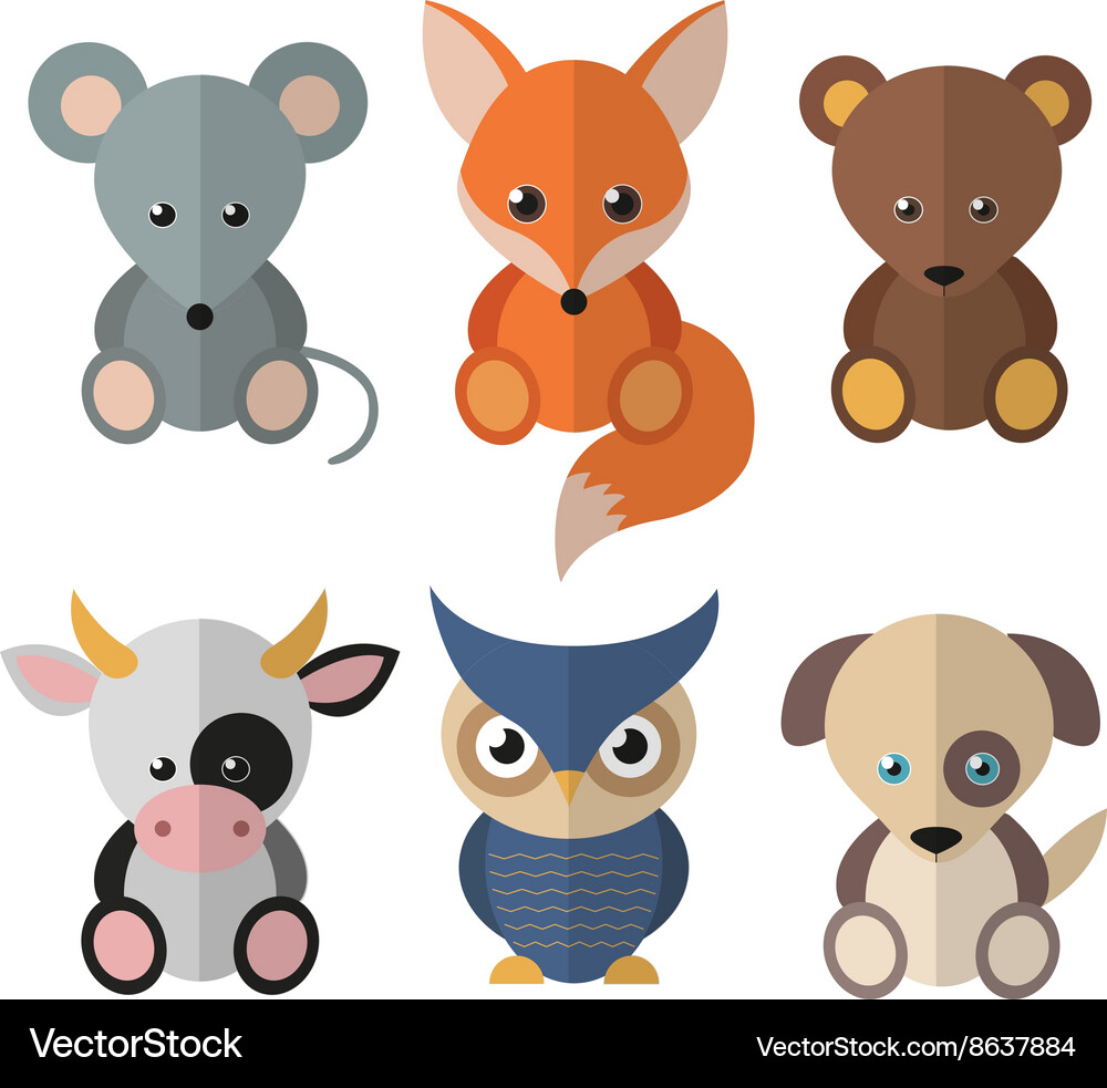 Flat set animals Royalty Free Vector Image - VectorStock