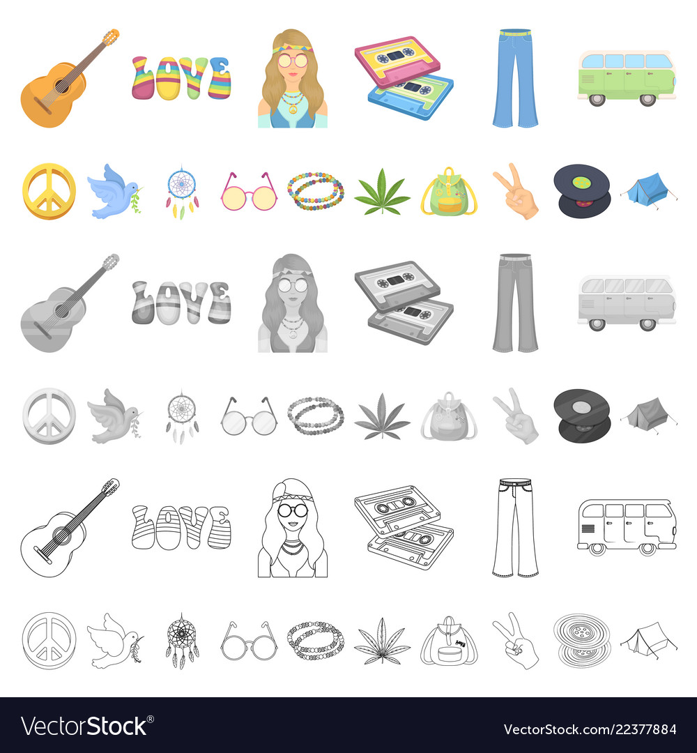 Happy and attribute cartoon icons in set