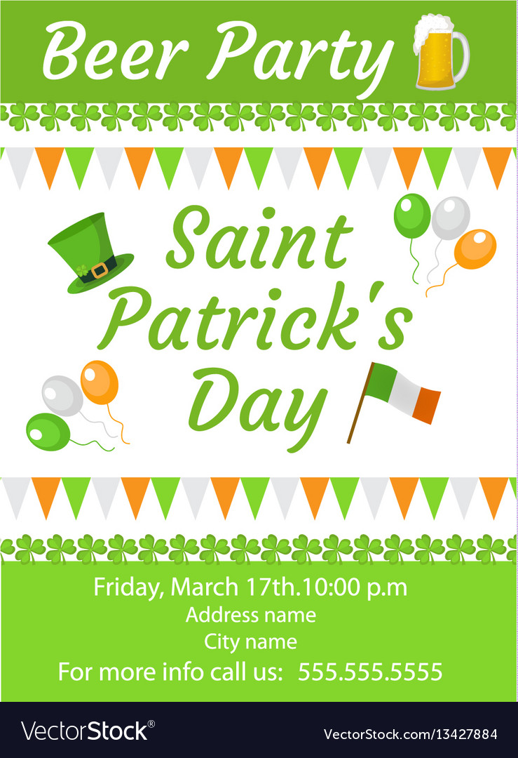 happy st patrick s day invitation poster flyer vector image