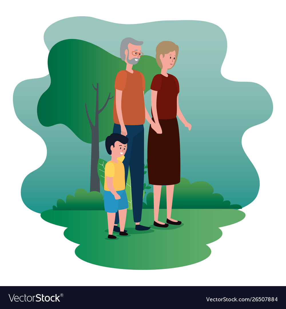 Old woman and man with casual clothes and grandson