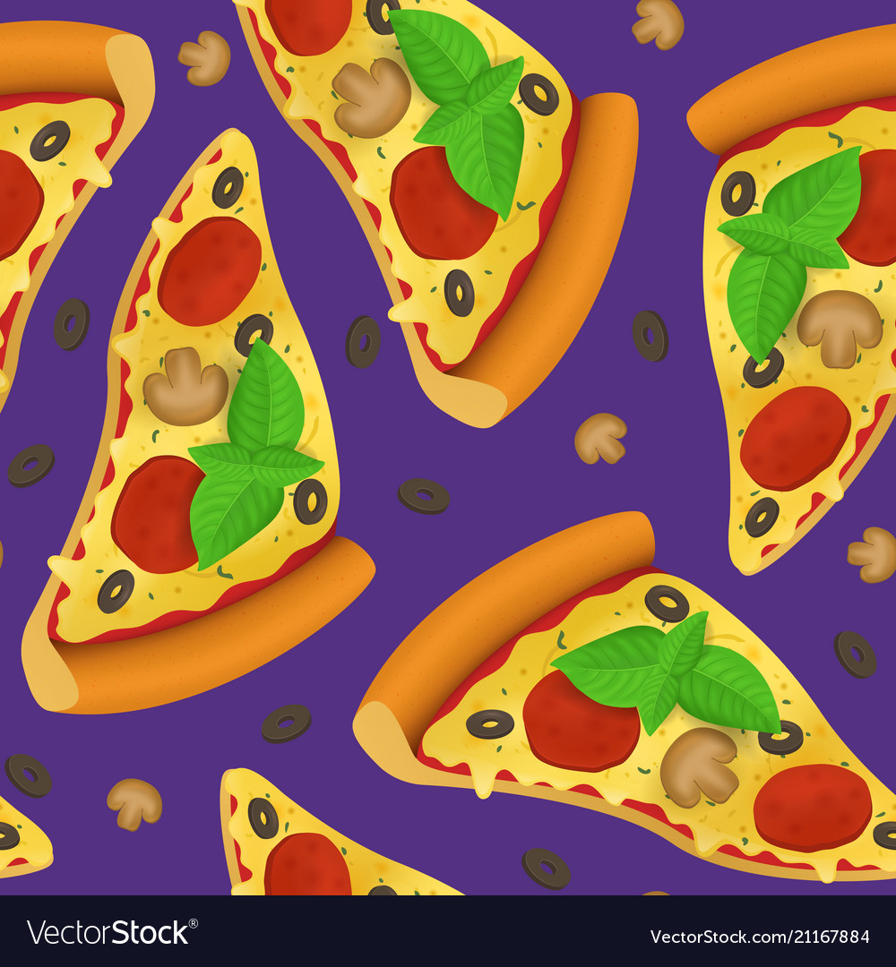 Realistic detailed 3d pizza slice seamless pattern vector image Realistic detailed 3d pizza slice seamless pattern