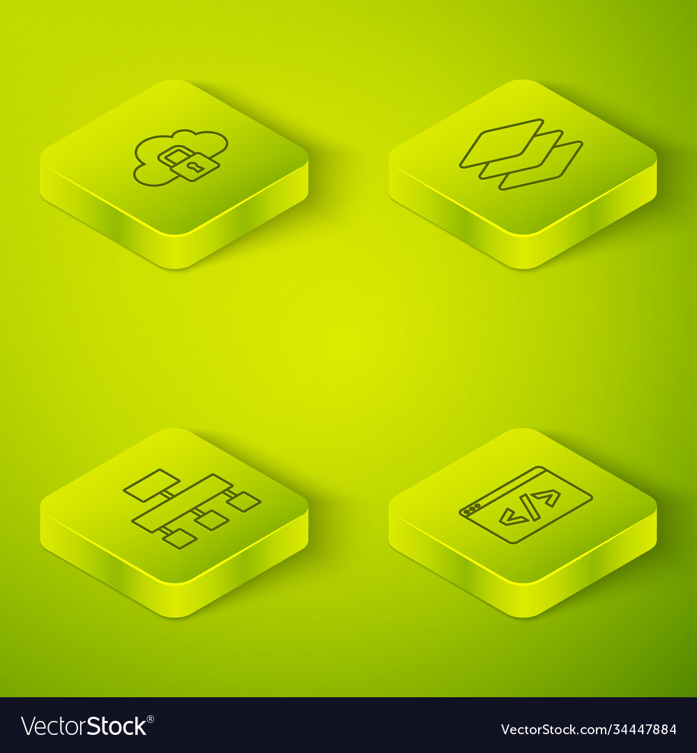 Set isometric line layers site map front end vector image Set isometric line layers site map front end
